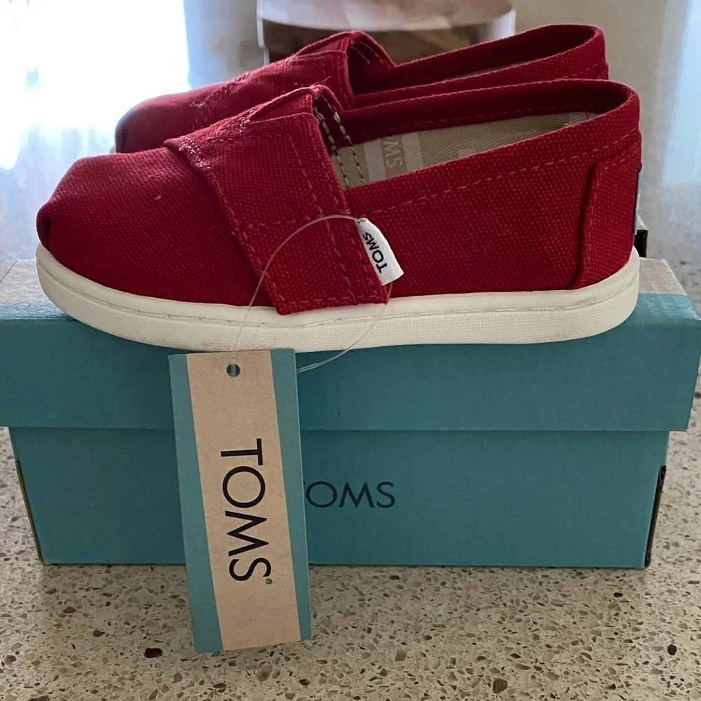 TOMS Kids Red Canvas Slip-On Shoes